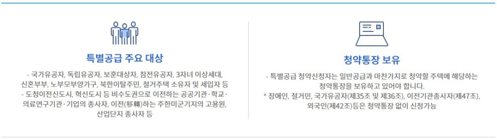 특별공급 대상과 청약통장