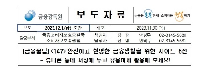 금융감독원 보도자료 메인