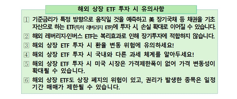 해외 상장 ETF 투자 시 유의사항 목록